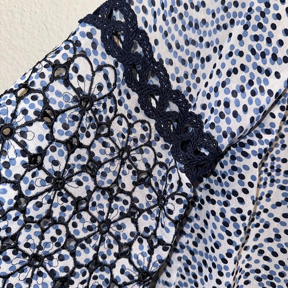 ALEXIS Intermix *Lanelle* blue embroidered navy dot print dress w tassels S - Picture 5 of 9